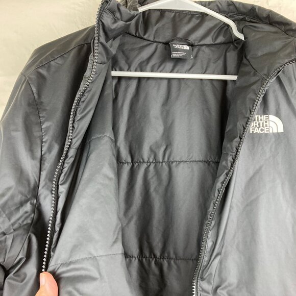 The North Face Men Sz L Black Medium Weight Jacket White Logo Pockets Bomber - Picture 5 of 7